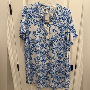 H&M White Dress with Blue Floral Print NWT